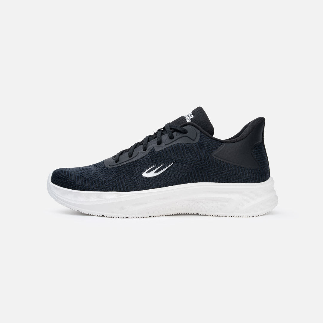 Jacquard mesh upper, hotmelt sidepanel, molded EVA midsole and outsole, and Bounce Pad insole system. Provides comfort, breathability, moisture control, ventilation, superior traction, and heel cushioning. Supports multi-directional movement.