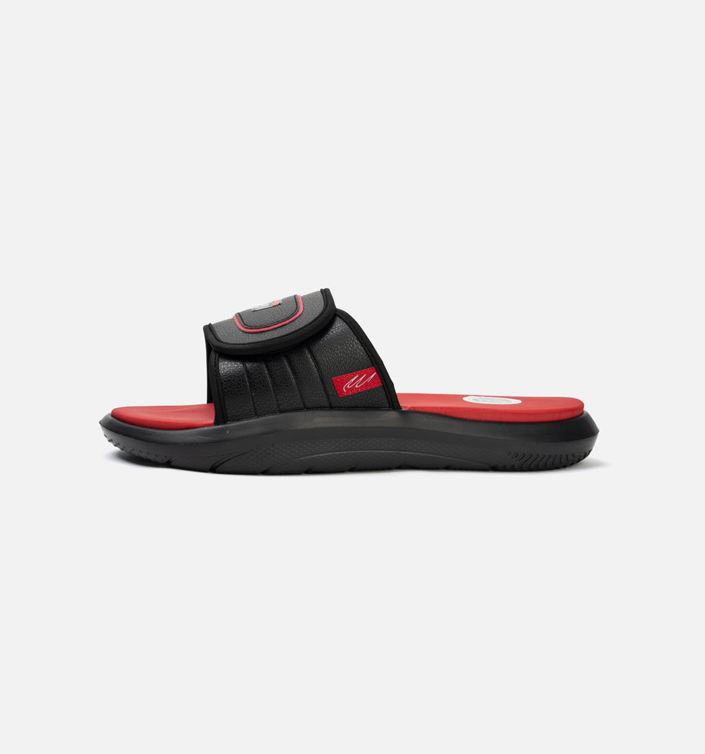 Red slide sandal with an adjustable strap, ST logo, and red S-FOAM footbed.